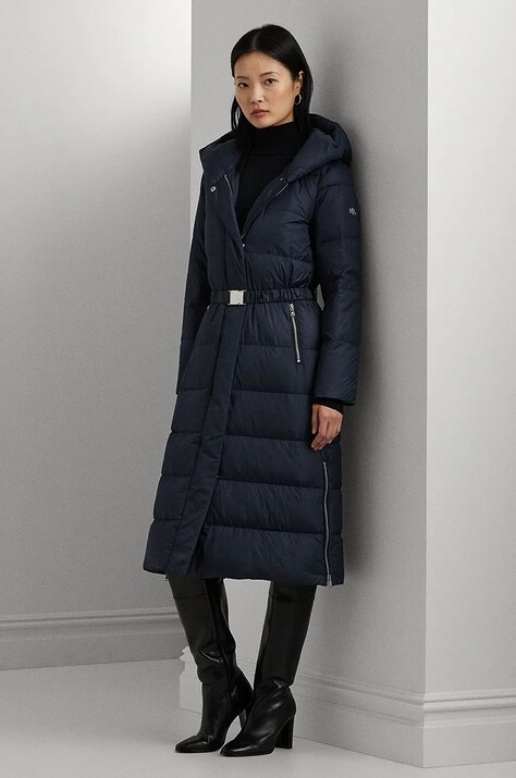 Péřový kabát Lauren Ralph Lauren tmavomodrá barva, 297957507