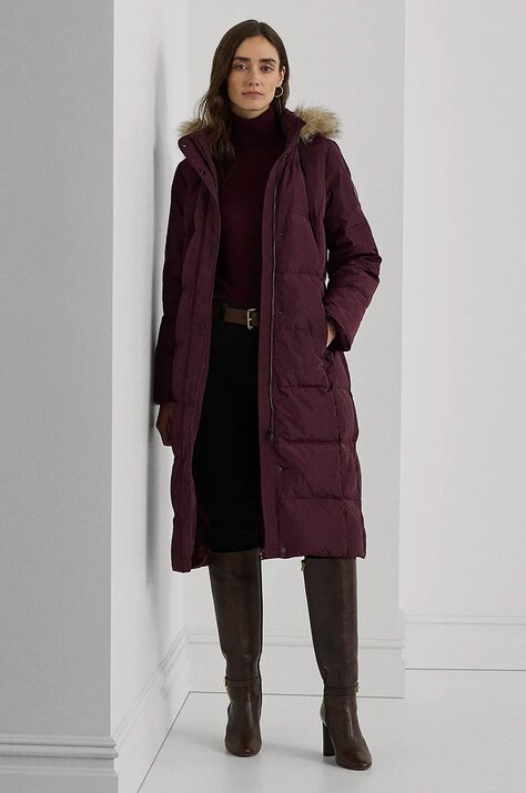Péřová bunda Lauren Ralph Lauren dámská, červená barva, zimní, 297957518