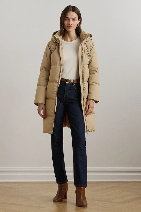 Lauren Ralph Lauren geaca de puf femei, culoarea bej, de iarna, 297962675