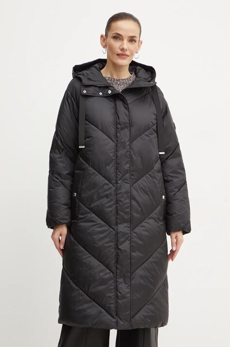 Boss Orange geaca femei, culoarea negru, de tranzitie, oversize, 50524024