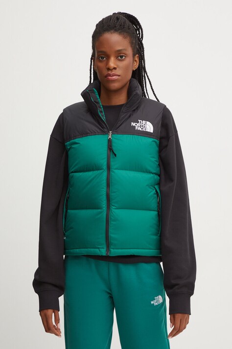 The North Face vesta de puf 1996 Retro Nuptse femei, culoarea verde, de iarna, NF0A3XEPNL11