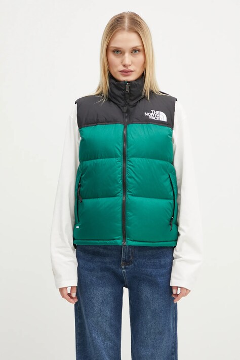 Αμάνικο από πούπουλα The North Face 1996 Retro Nuptse γυναικείο, χρώμα: πράσινο, NF0A3XEPNL11