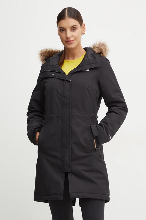 The North Face hanorac Zaneck Parka femei, culoarea negru, de tranzitie, NF0A4M8YKX71