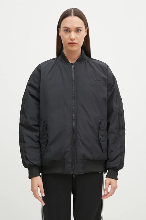 Bomber jakna adidas Originals za žene, boja: crna, za prijelazno razdoblje, IW8422