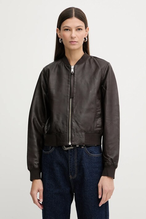 Δερμάτινο μπουφάν AllSaints ORTEN BOMBER JACKET χρώμα: μαύρο, W072LB