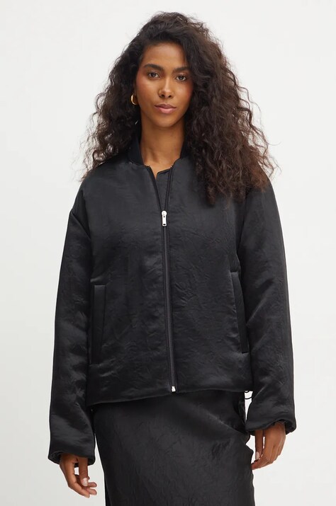 BOSS geacă femei, culoarea negru, de tranzitie, oversize, 50524028