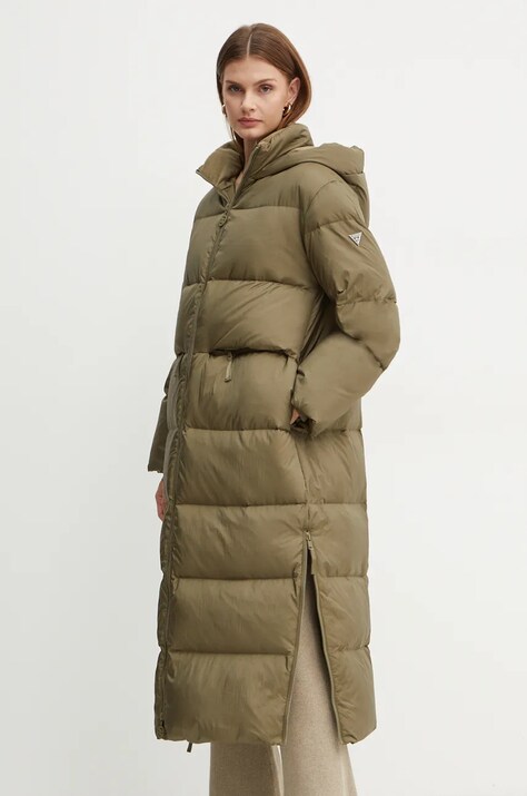 Guess geaca de puf FAUSTINE femei, culoarea verde, de iarna, W4BL0F WGAE2