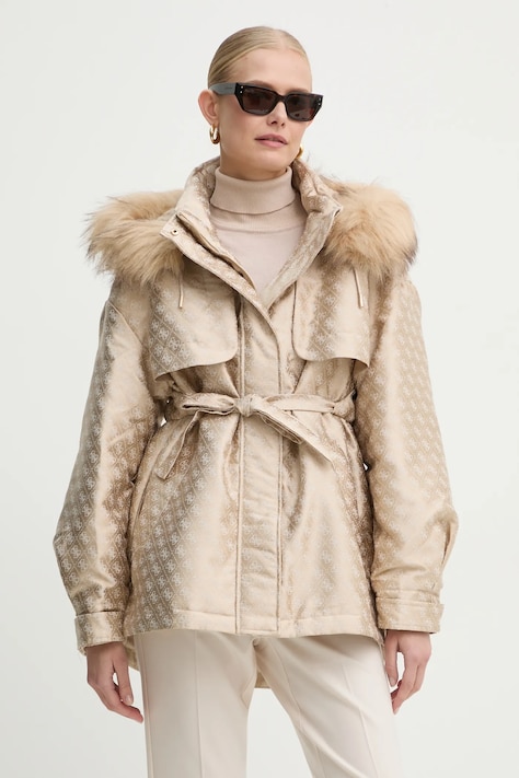 Bunda Guess ELLY dámska, béžová farba, prechodná, oversize, W4BL35 WFIR2