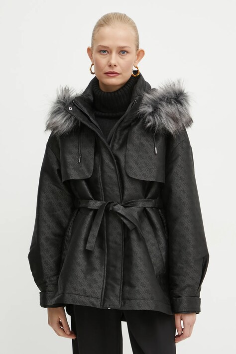 Куртка Guess ELLY жіноча колір чорний перехідна oversize W4BL35 WFIR2