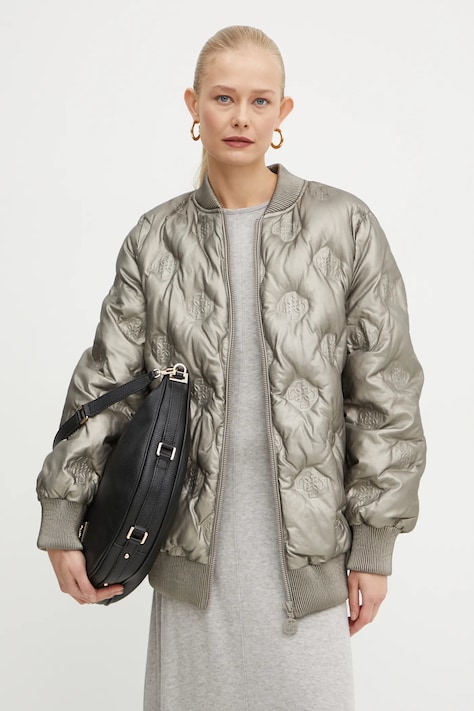 Guess geacă bomber MARIANNE femei, culoarea gri, de iarnă, W4BL60 WGB20