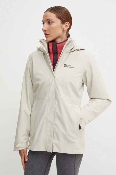 Jack Wolfskin jacheta de exterior Rotwand 3 in 1 culoarea bej, A60333