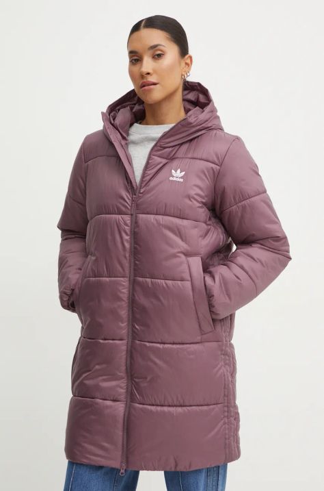 Jakna adidas Originals Long Puffer ženska, vijolična barva, IW5857