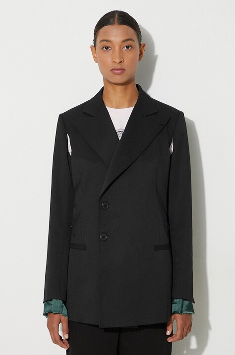 Sako s prímesou vlny MM6 Maison Margiela čierna farba, dvojradová, jednofarebná, S62BN0102.S47848