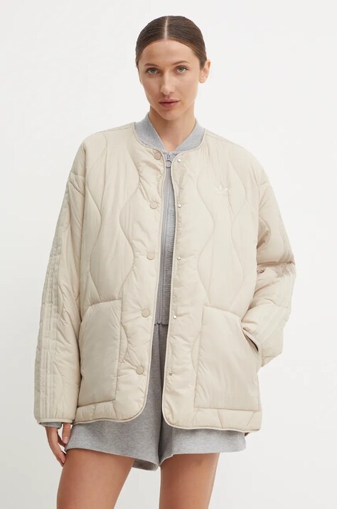 adidas Originals geaca Quilted Liner femei, culoarea bej, de tranzitie, JJ4352