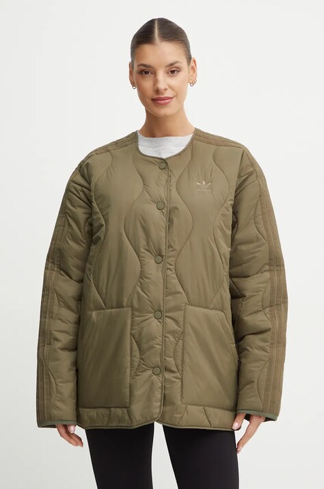 adidas Originals geaca Quilted Liner femei, culoarea verde, de tranzitie, oversize, JJ4354