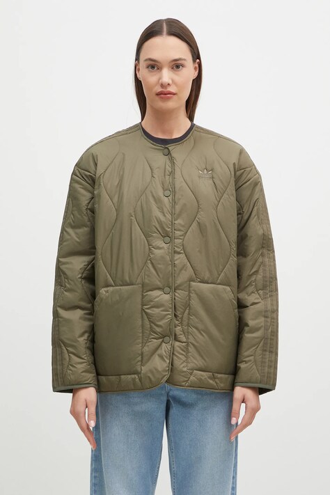 Bunda adidas Originals Quilted Liner dámska, zelená farba, prechodná, oversize, JJ4354