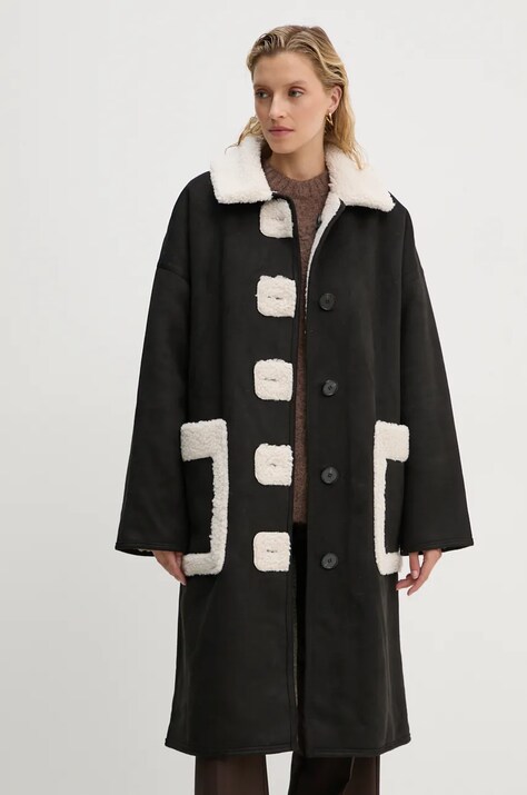 MUNTHE palton din lana TIBUR culoarea negru, de tranzitie, oversize, 243154024342