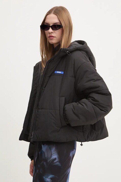 Hugo Blue geaca femei, culoarea negru, de iarna, oversize, 50531870