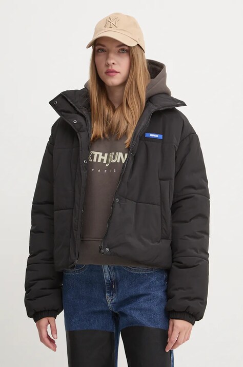Bunda Hugo Blue dámská, černá barva, zimní, oversize, 50531891