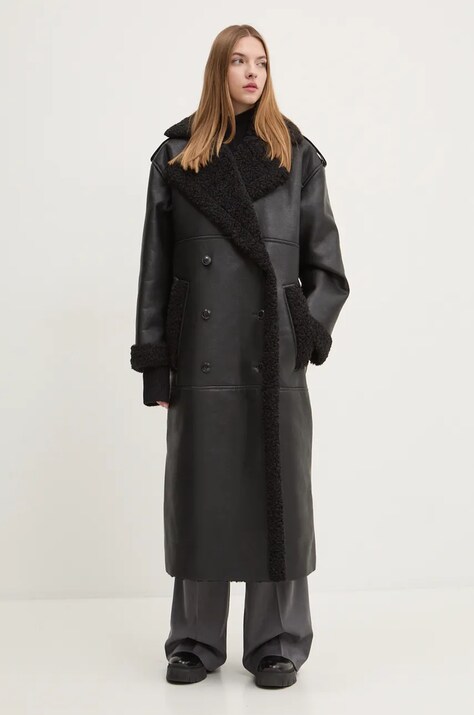 HUGO palton femei, culoarea negru, de tranzitie, oversize, 50528786