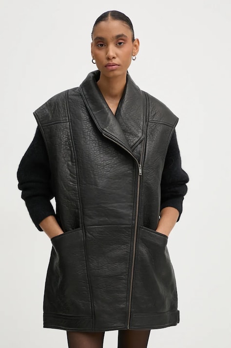 Gestuz vesta din piele femei, culoarea negru, de tranzitie, 10909519