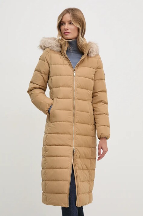 Tommy Hilfiger geaca de puf femei, culoarea bej, de iarna, WW0WW43601