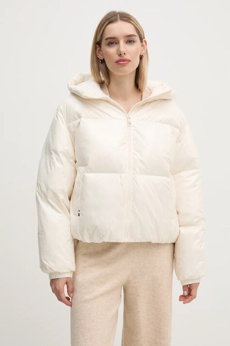 Tommy Hilfiger geaca de puf femei, culoarea bej, de iarna, oversize, WW0WW43523