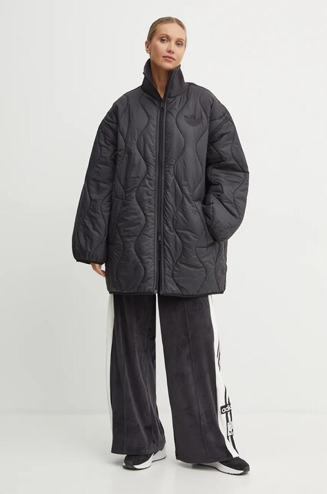 adidas Originals geaca femei, culoarea negru, de tranzitie, oversize, IW5862