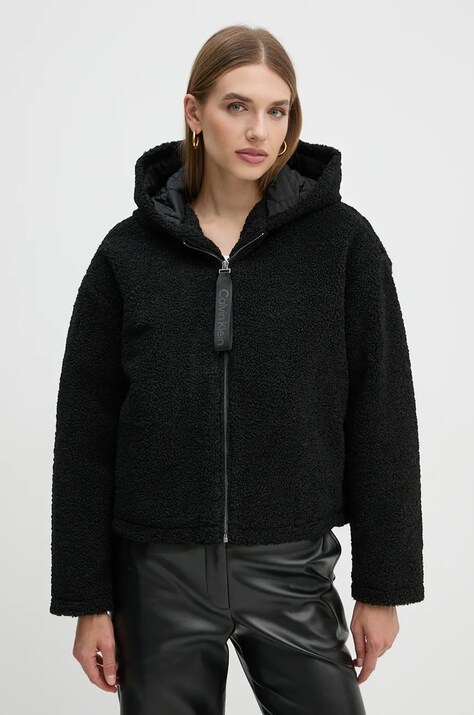 Флисовая кофта Calvin Klein Jeans цвет чёрный с капюшоном однотонная J20J224130