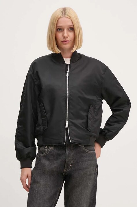 Calvin Klein Jeans geaca bomber femei, culoarea negru, de tranzitie, oversize, 00040WL591