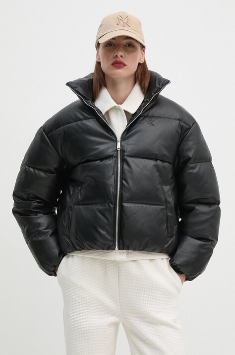 Calvin Klein Jeans geaca femei, culoarea negru, de iarna, oversize, J20J224111
