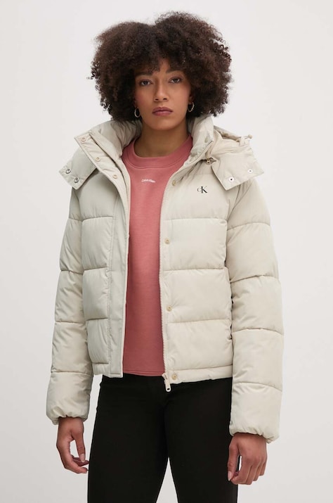Calvin Klein Jeans geaca femei, culoarea verde, de iarna, J20J224119