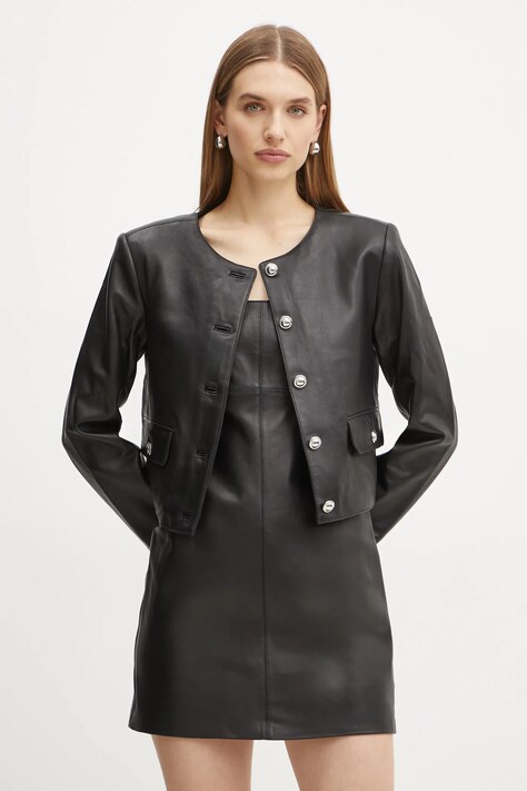 MICHAEL Michael Kors geacă de piele femei, culoarea negru, de tranziție, MF410AQFAF