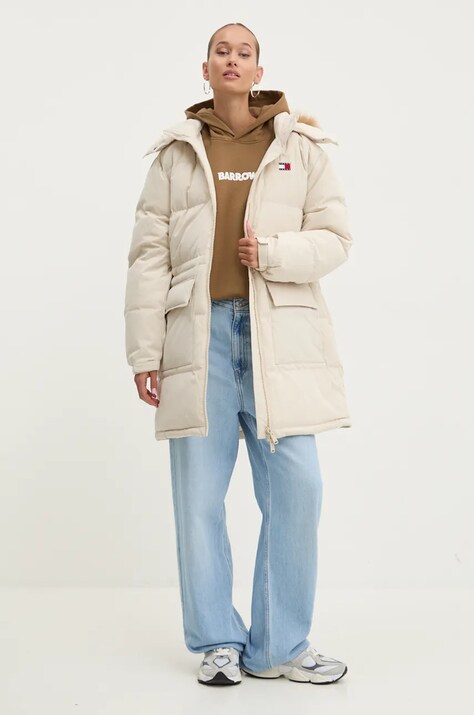 Tommy Jeans geaca de puf femei, culoarea bej, de iarna, DW0DW18821