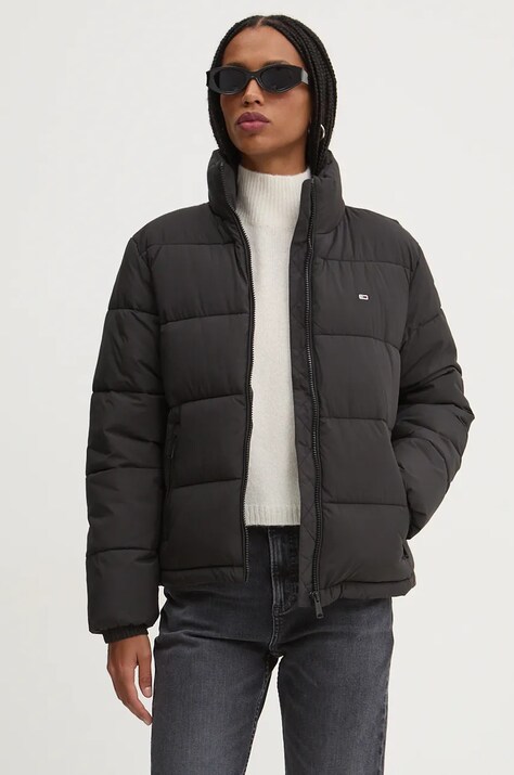 Bunda Tommy Jeans dámská, černá barva, zimní, DW0DW18827