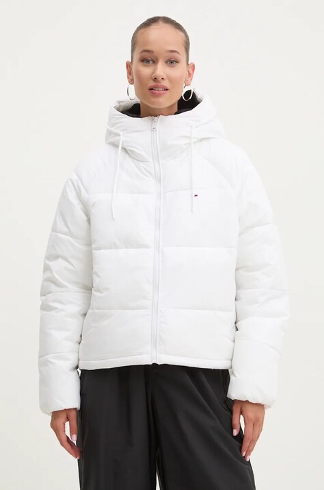 Tommy Jeans geaca femei, culoarea alb, de tranzitie, DW0DW18841