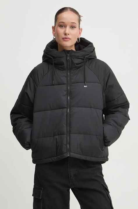 Tommy Jeans geaca femei, culoarea negru, de tranzitie, DW0DW18841