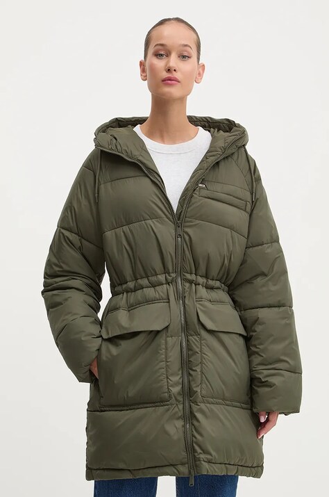 Tommy Jeans geaca femei, culoarea verde, de iarna, DW0DW18842