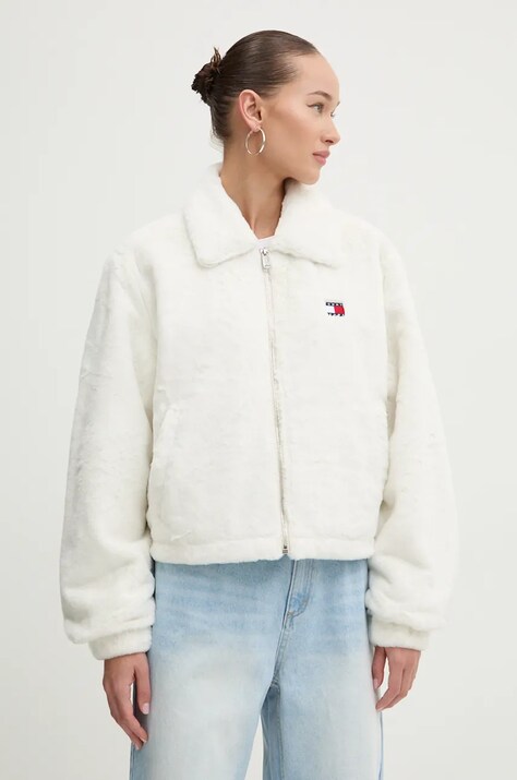 Tommy Jeans geaca femei, culoarea bej, de tranzitie, oversize, DW0DW19523