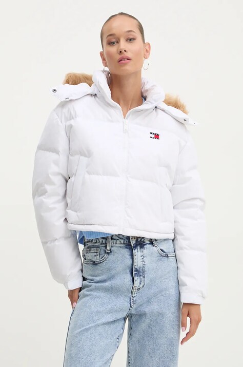 Tommy Jeans geaca femei, culoarea alb, de iarna, DW0DW19687