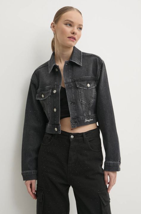 Tommy Jeans geacă din denim femei, culoarea gri, de tranziție, DW0DW19741