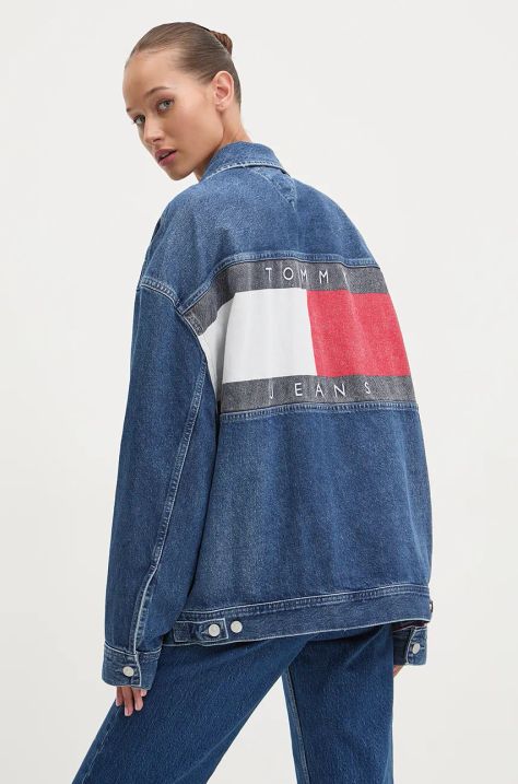 Rifľová bunda Tommy Jeans dámska, prechodná, oversize, DW0DW19745