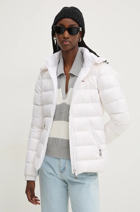 Tommy Jeans geaca de puf femei, culoarea alb, de iarna, DW0DW19926
