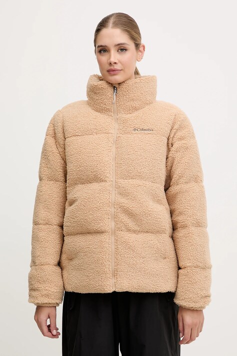 Columbia kurtka Puffect Sherpa damska kolor beżowy zimowa oversize 2089231
