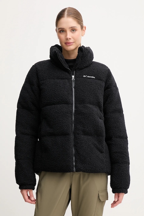Bunda Columbia Puffect Sherpa dámska, čierna farba, zimná, oversize, 2089231
