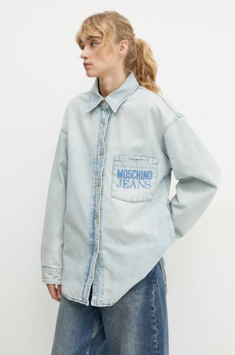 Дънково яке Moschino Jeans в синьо преходен модел с уголемена кройка A0508 8720