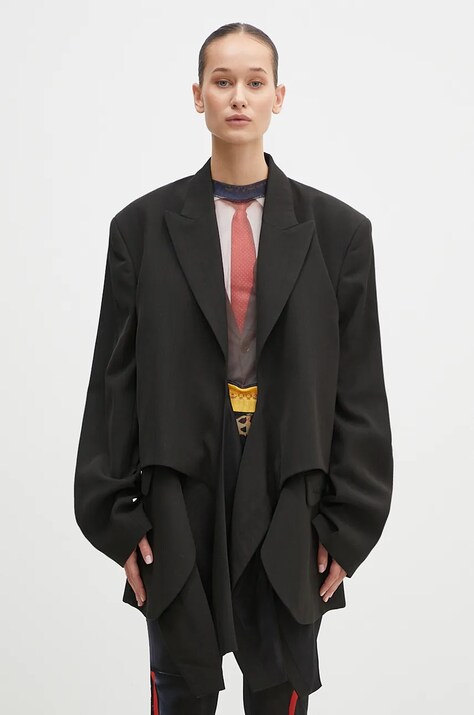 Μάλλινο σακάκι Martine Rose Oversized Knotted Tailored Jacket χρώμα: μαύρο, 351WT05006