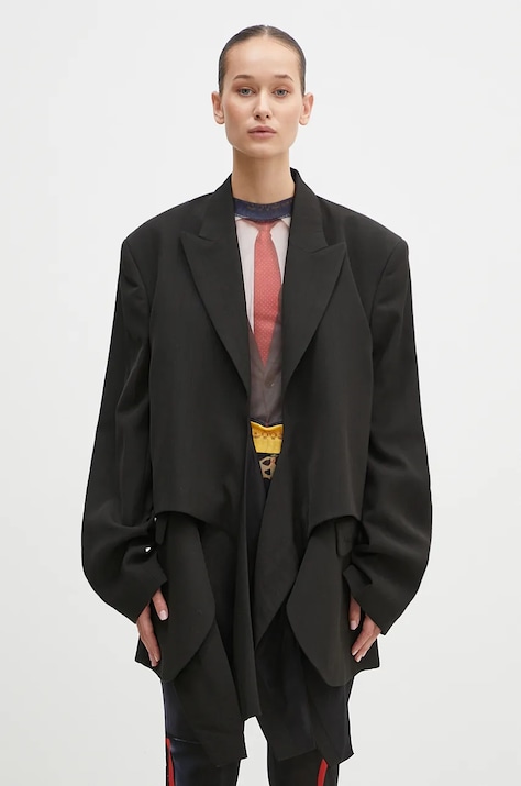 Vlněné sako Martine Rose Oversized Knotted Tailored Jacket černá barva, oversize, hladká, 351WT05006