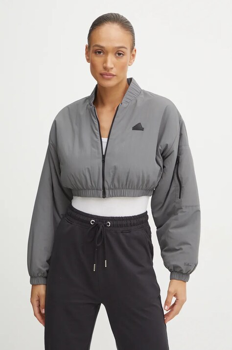 adidas geaca City Escape femei, culoarea gri, de tranzitie, oversize, IZ1492