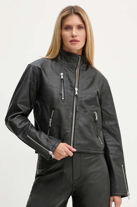 Won Hundred geaca de piele femei, culoarea negru, de tranzitie, 3444-16015